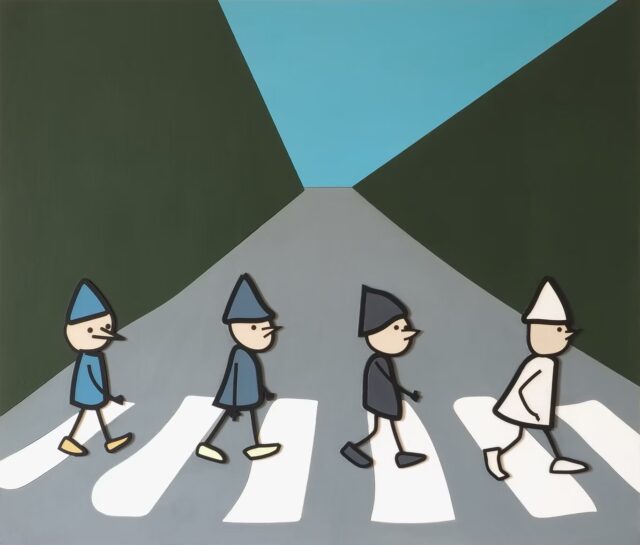 Foursome walking on a crosswalk